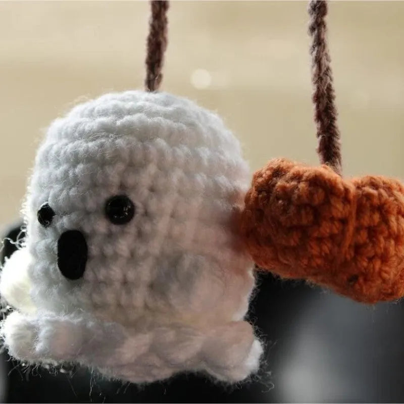 Hand-woven polyester car hanging ornament in cartoon character design