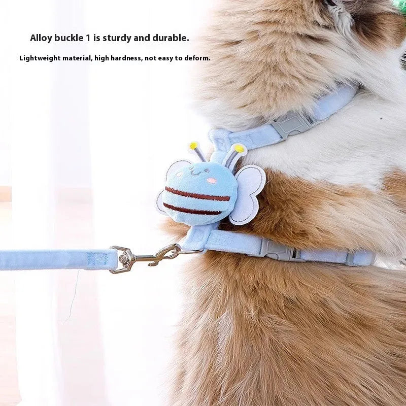 Bee shape adjustable cat rope leash in pink, yellow, and blue colours