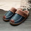 Couple cotton slippers winter home with leather surface and TPR sole in brown