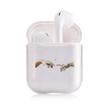 Transparent plastic AirPods protective cover case shown on Apple charging case