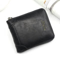 Men's short PU leather zipper coin purse in black with compact design