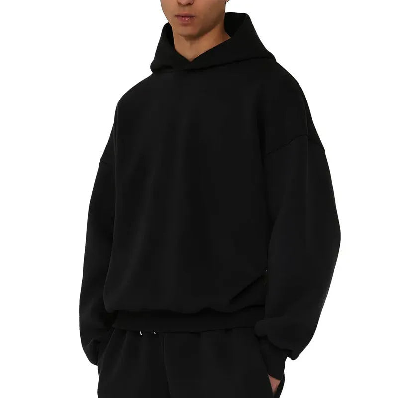 Men's grey fleece-lined cotton hooded sweatshirt with pullover design