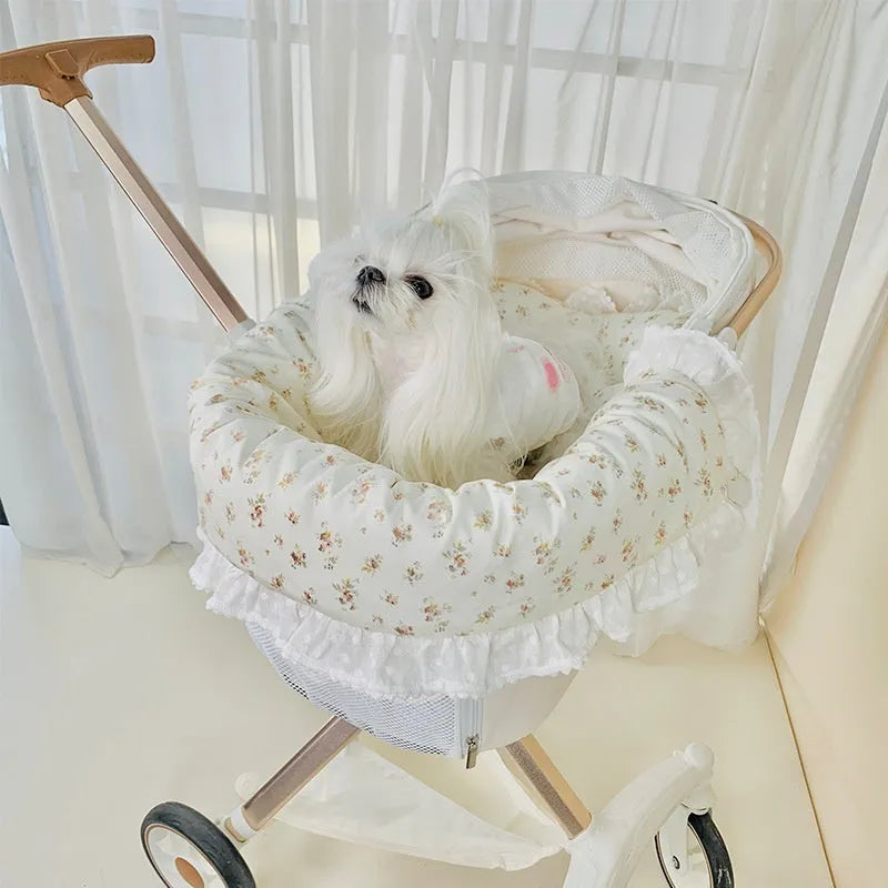 Pet stroller three-piece bedding set with towel, cushion and pillow in cotton cloth