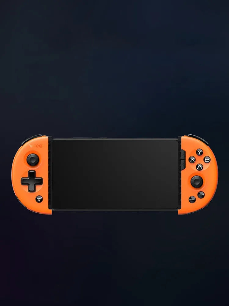 Feizhi Wee 2T blue and orange mobile game controllers with stretch handles and USB cables.