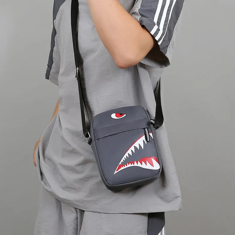 Men's small oxford cloth crossbody bag with animal pattern design in black colour option