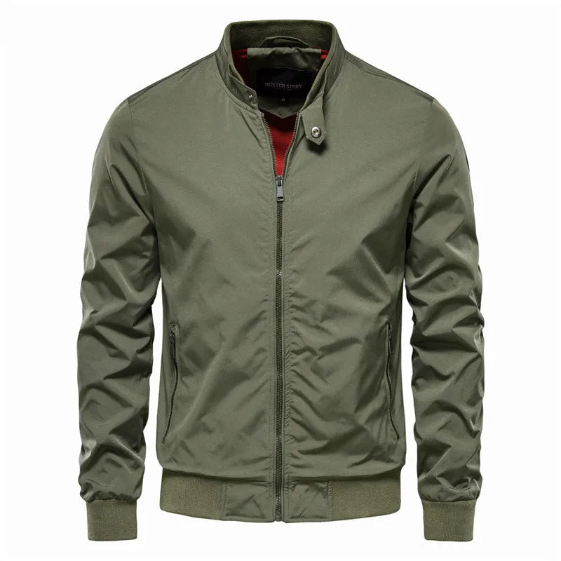 Men's thin casual jacket in polyester fabric showing solid colour design