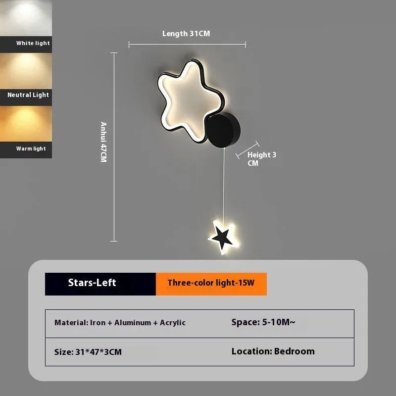 Children's cartoon cloud star wall lamp with LED light in black or white finish