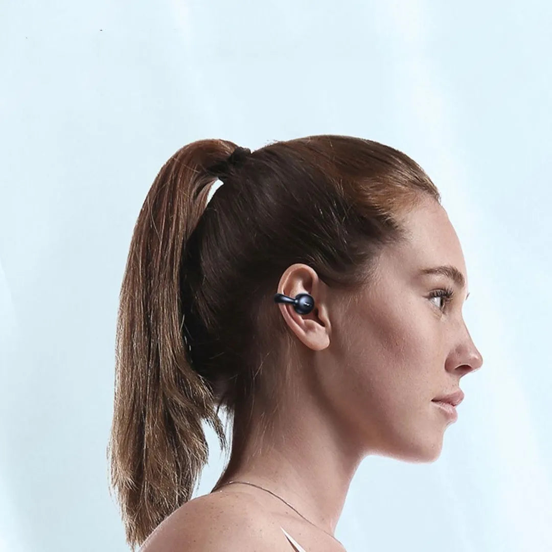 Wireless bone conduction sports Bluetooth headset in I20 Black with clip-on ear design