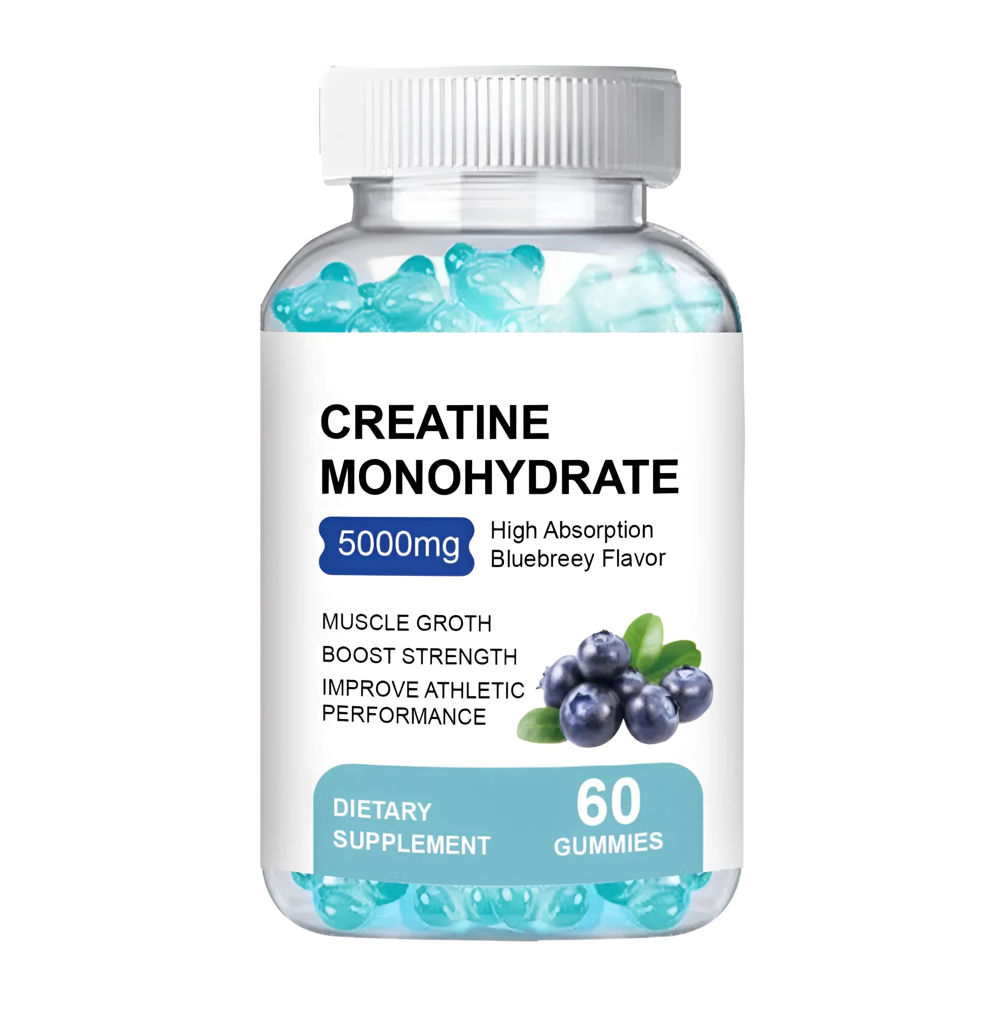 Container of creatine monohydrate supplement gummies, 60 pieces total