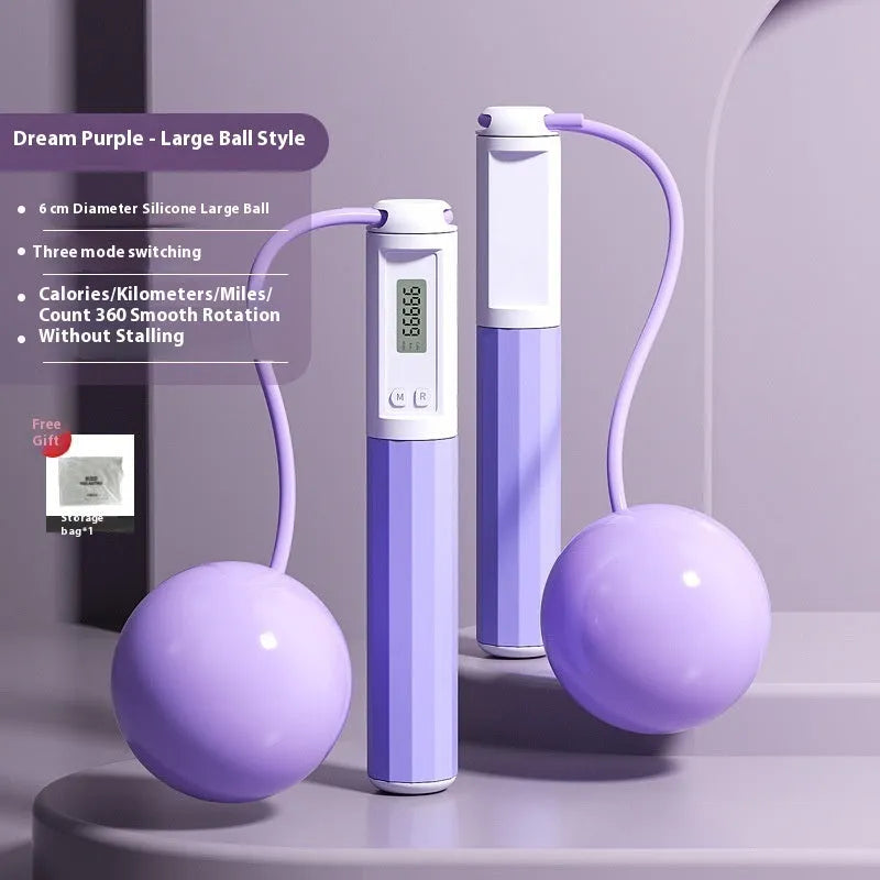 Smart counting skipping rope in light blue with ABS handle and big ball style, packed in stroller bag