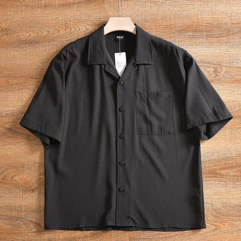 Men's loose short sleeve summer shirt in pure cotton polyester blend with Japanese fresh style