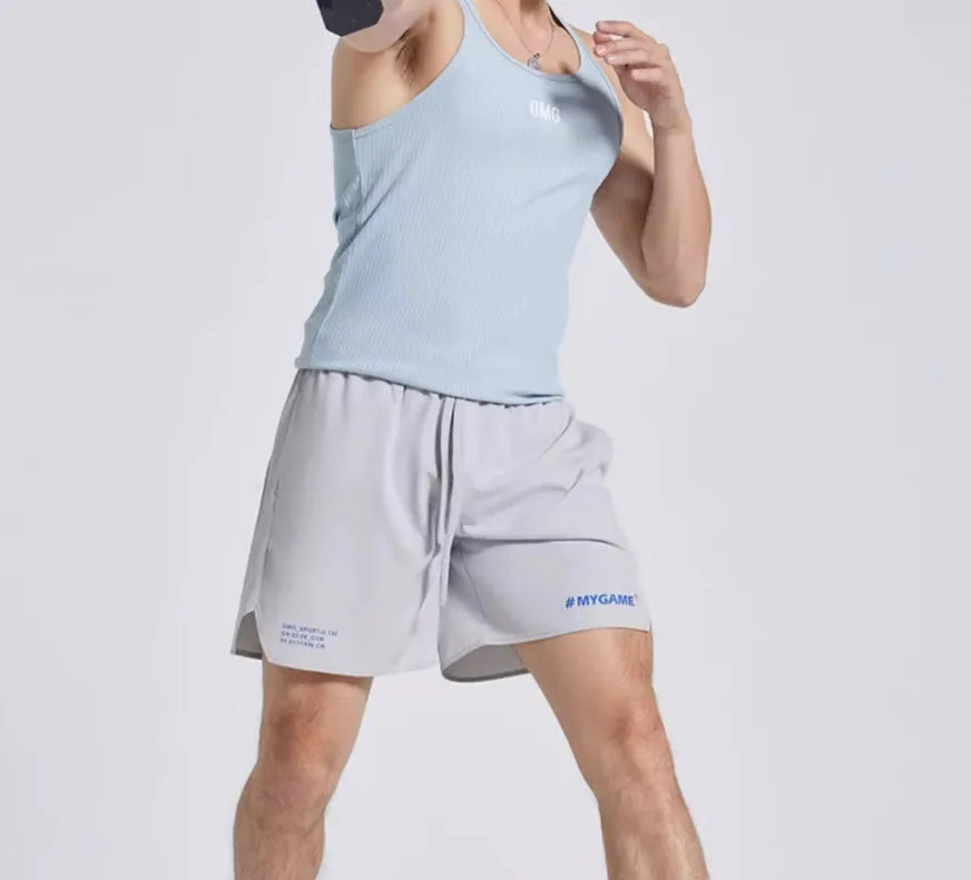 Men's fitness training shorts in blue, black, grey or white with moisture-wicking fabric