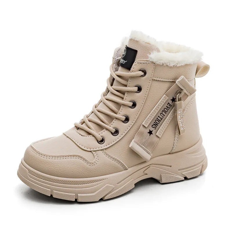 Women's plus size tall snow boots with lace-up front and fleece lining