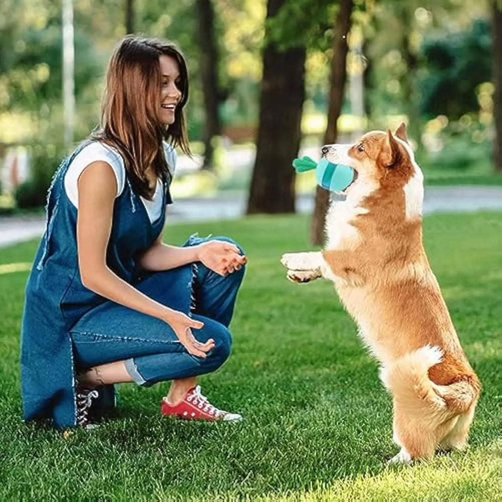 Blue interactive dog treat dispenser ball puzzle toy for medium large dogs
