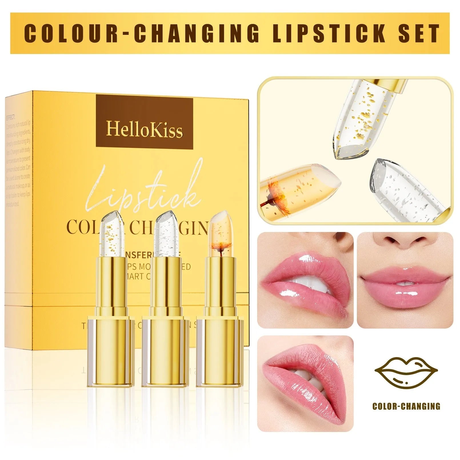 A tube of warm colour-changing anti-smudge lipstick, shade YB1001.