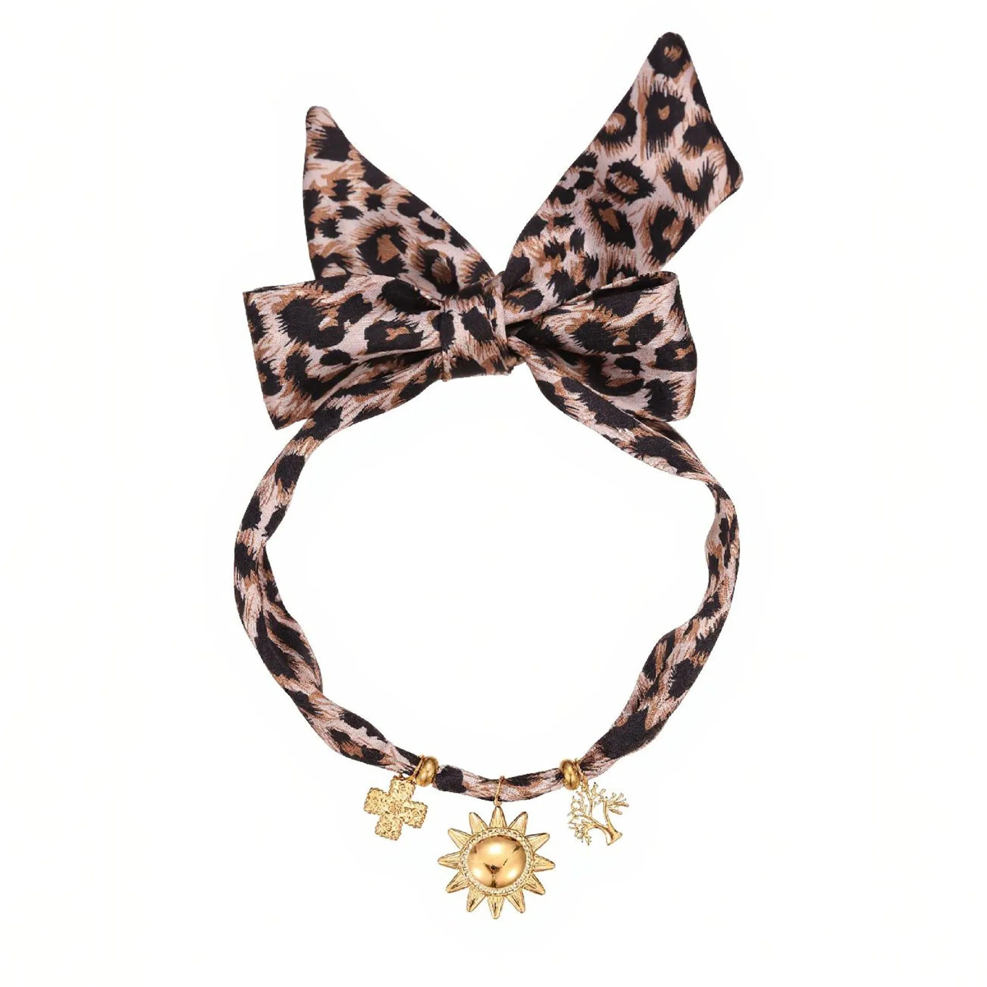 Gold tone 18K electroplated stainless steel necklace with regular chain on white background