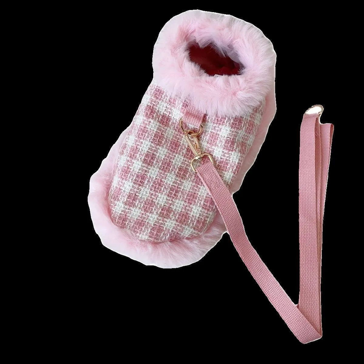 Pink cat costume with beret and cape featuring integrated hand-held lead for fancy dress events