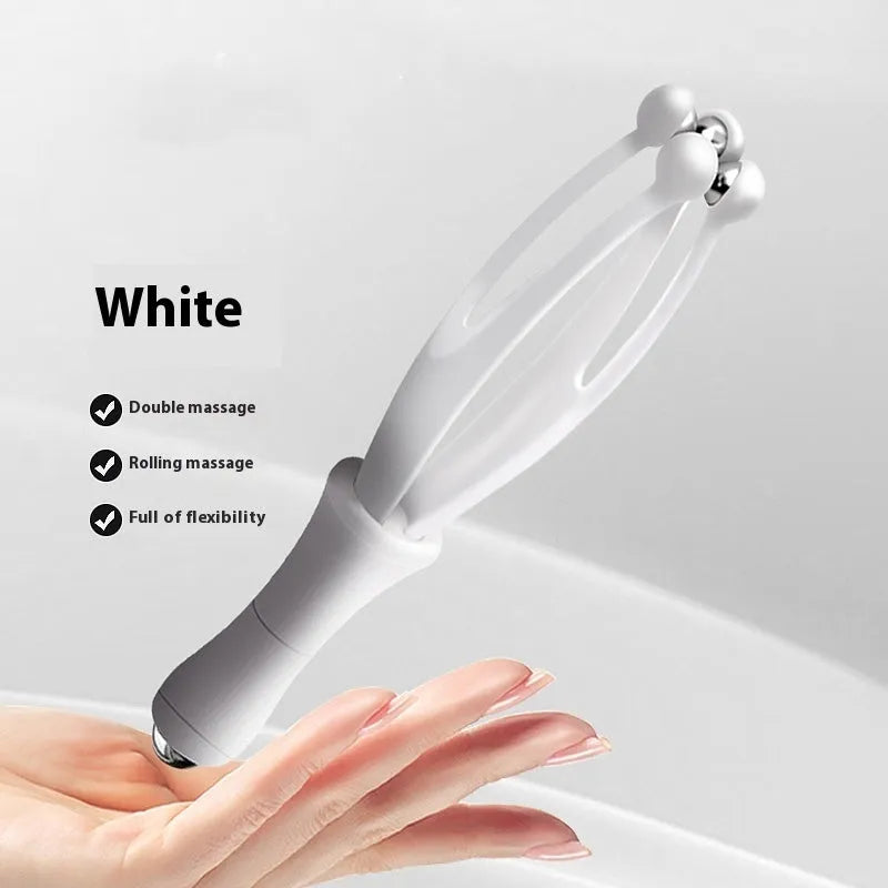 Blue and white finger massager roller with chrome steel balls for hand therapy