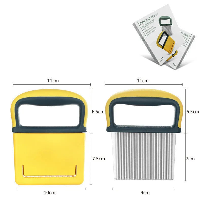 Diced potato wolf tooth knife kitchen gadget in yellow colour box with stainless steel tool face