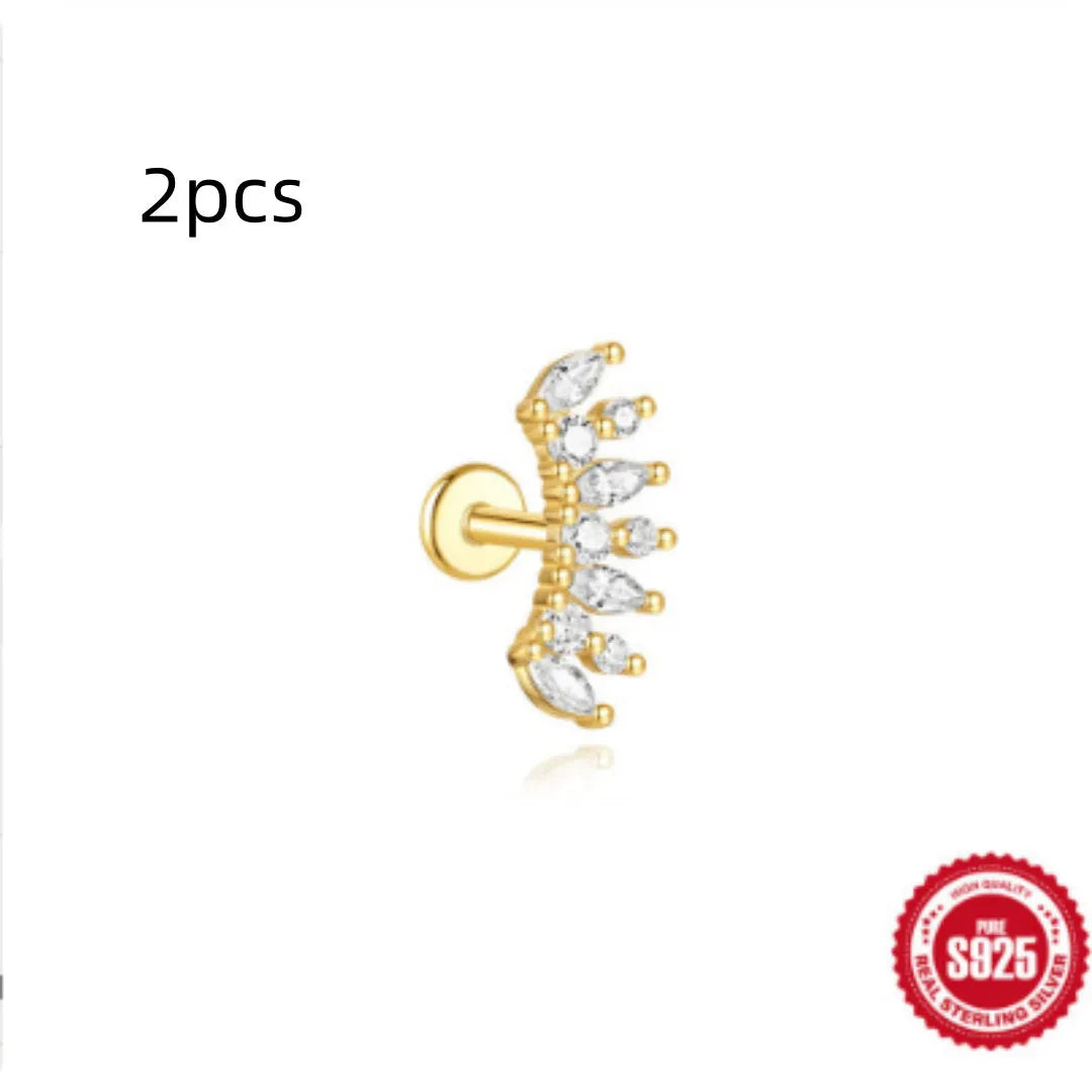 S925 sterling silver water drop shaped earring with a flat spiral puncture pattern, in a gold tone finish.