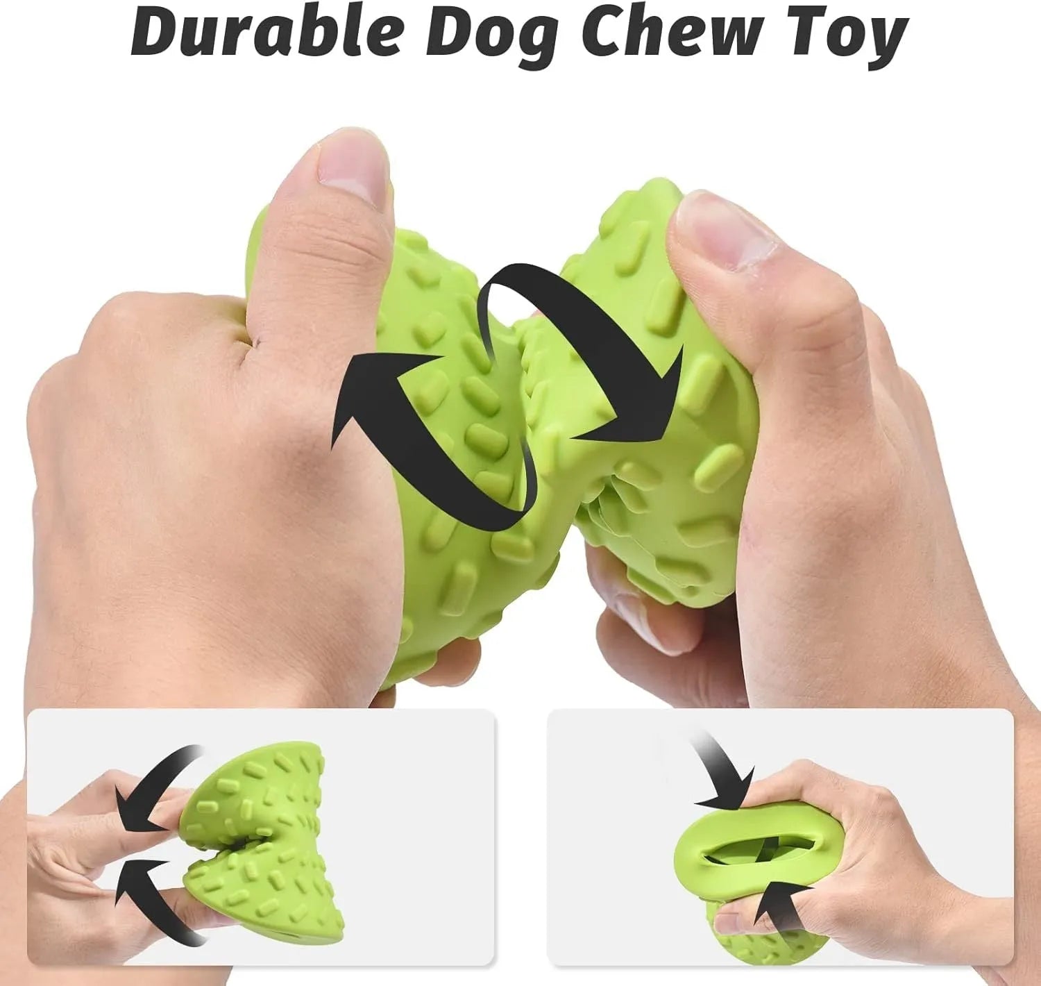 Interactive treat dispensing dog toy in blue, green or purple with hollow centre and food leakage holes