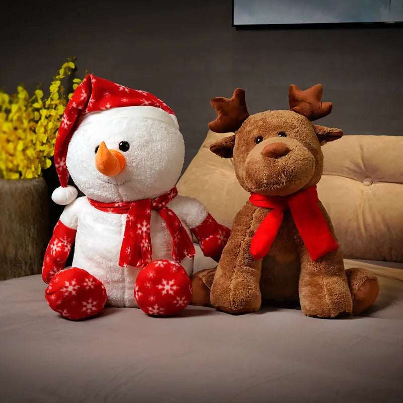 Super soft short plush snowman ragdoll elk doll with cartoon deer horns
