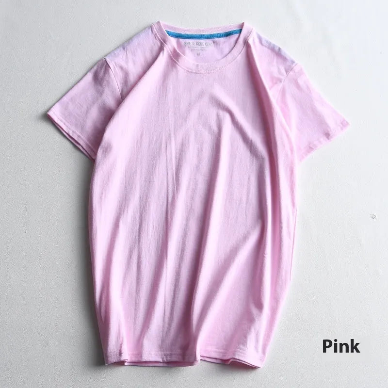 Men's solid colour round neck t-shirt in combed cotton fabric shown in multiple colour options