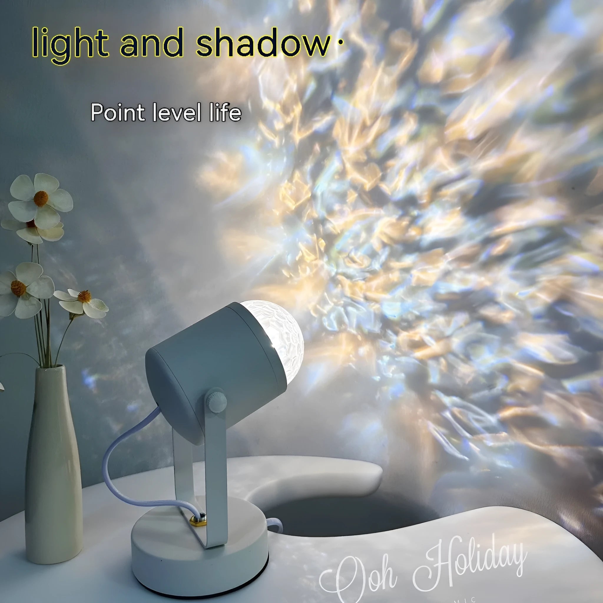 Water ripple ambience table lamp showing light projection patterns with metal lamp holder