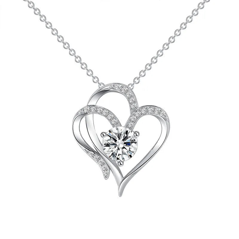 Women's 925 silver heart pendant necklace in platinum, gold, or rose gold plating