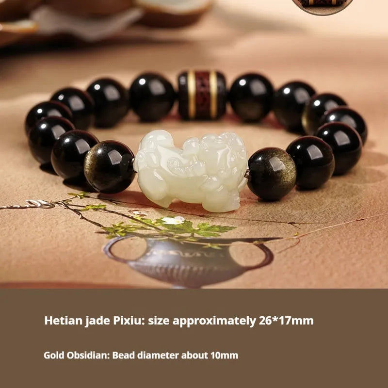 Hetian jade bracelet with black and red braided ropes traditional Chinese jewellery