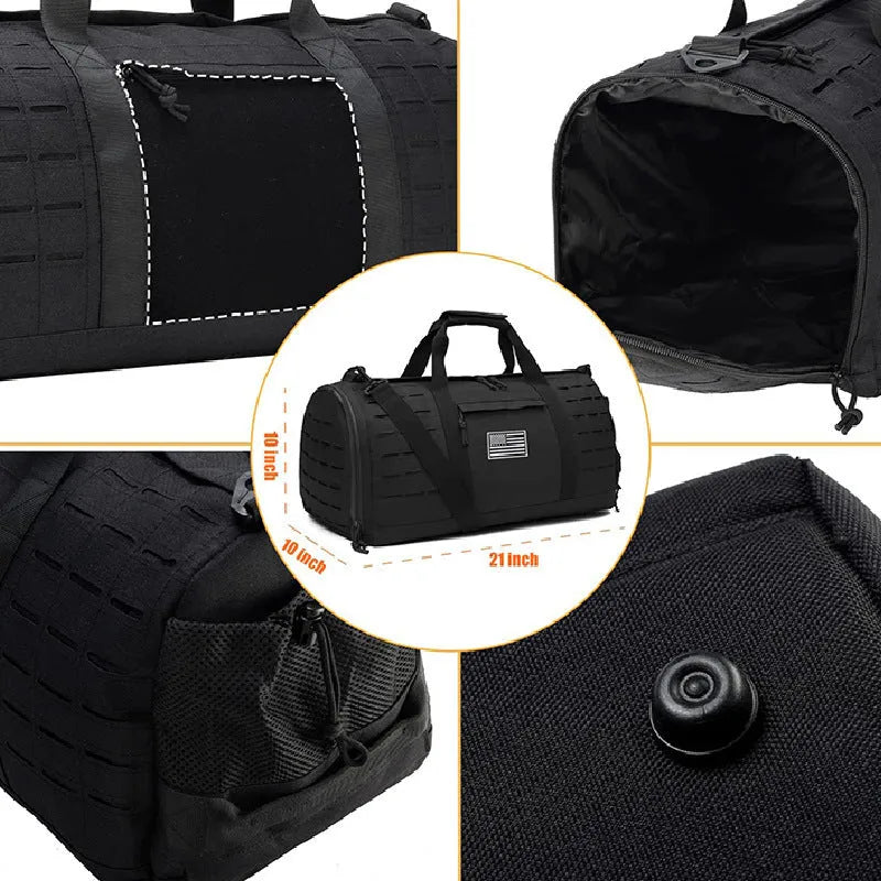 Men's Oxford cloth sports fitness handbag in Army Green colour showing 56x26x25cm dimensions