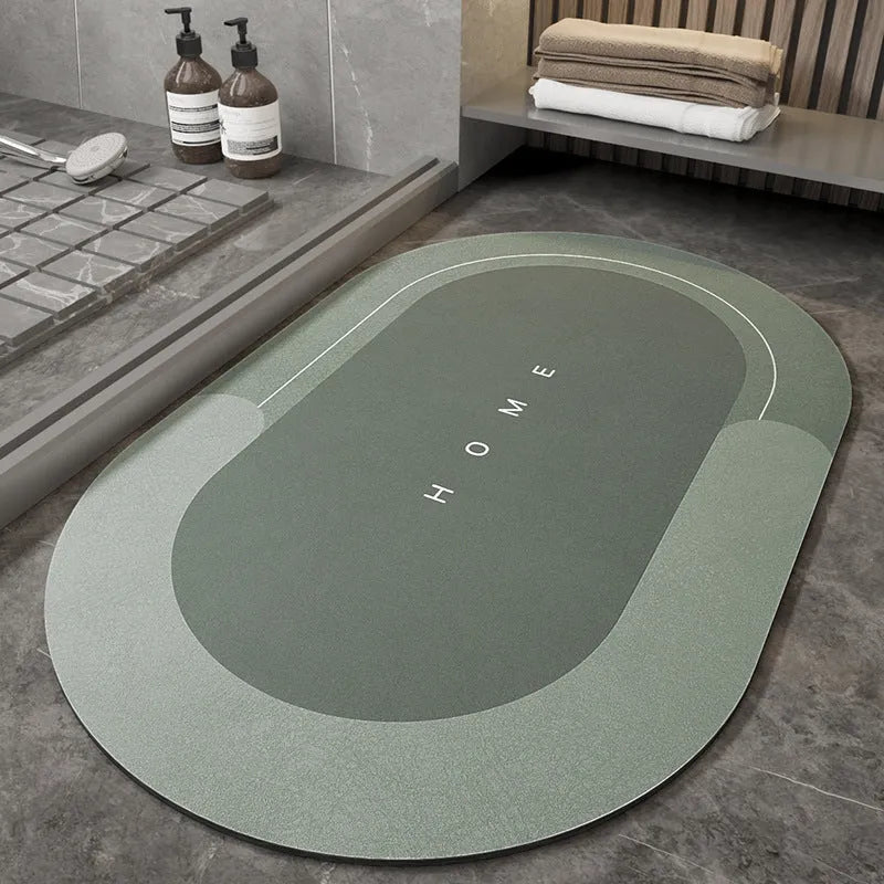 Machine-woven blended bathroom foot mat in Lake Baikal blue oval shape, 50x80cm size