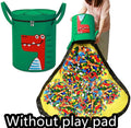 Green felt storage bag cinched closed with pull rope, shown next to it laid flat as a play mat