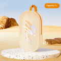Orange and purple waterproof EVA swimming storage bags in small 3L and large 7L sizes on a blue background.