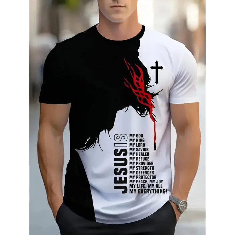 Men's loose fit short-sleeved T-shirt with digital 3D printed striped pattern