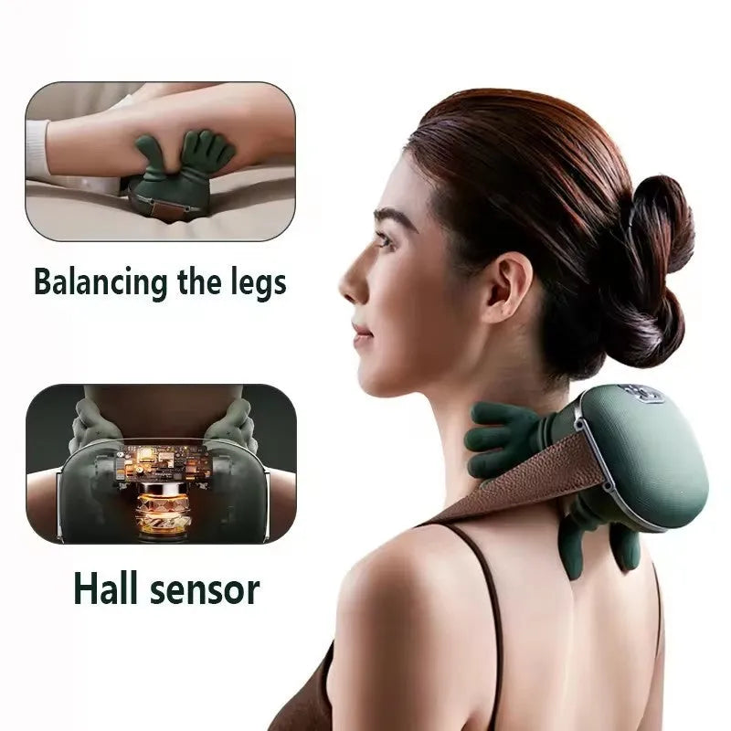 Electric neck and shoulder massager in moss green with 4D kneading and heat, cordless design