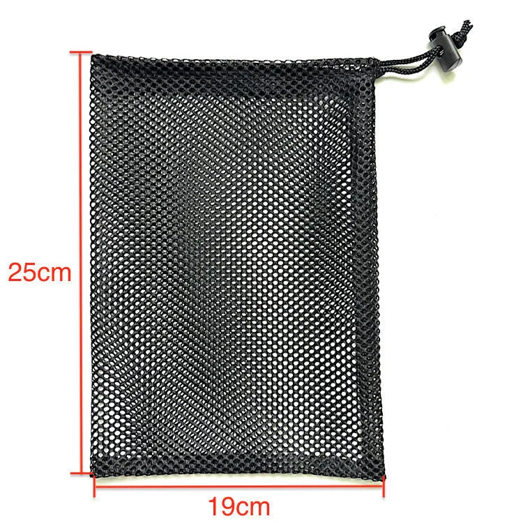 Black mesh drawstring storage bag for water ball toys with visible grid pattern