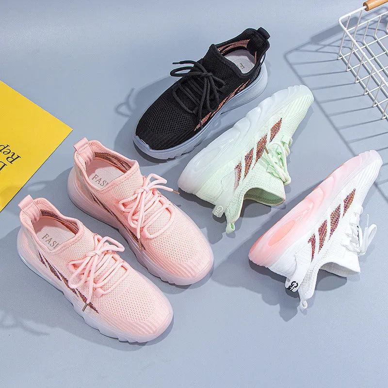 Women's cowhide sports casual shoes in multiple colours with flat heel and round toe.