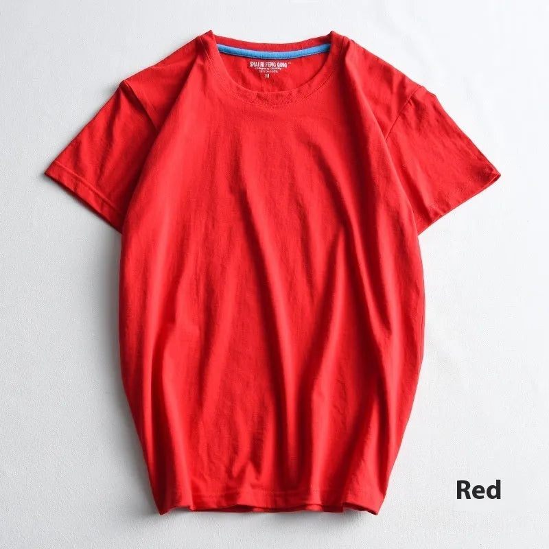Men's solid colour round neck t-shirt in combed cotton fabric shown in multiple colour options