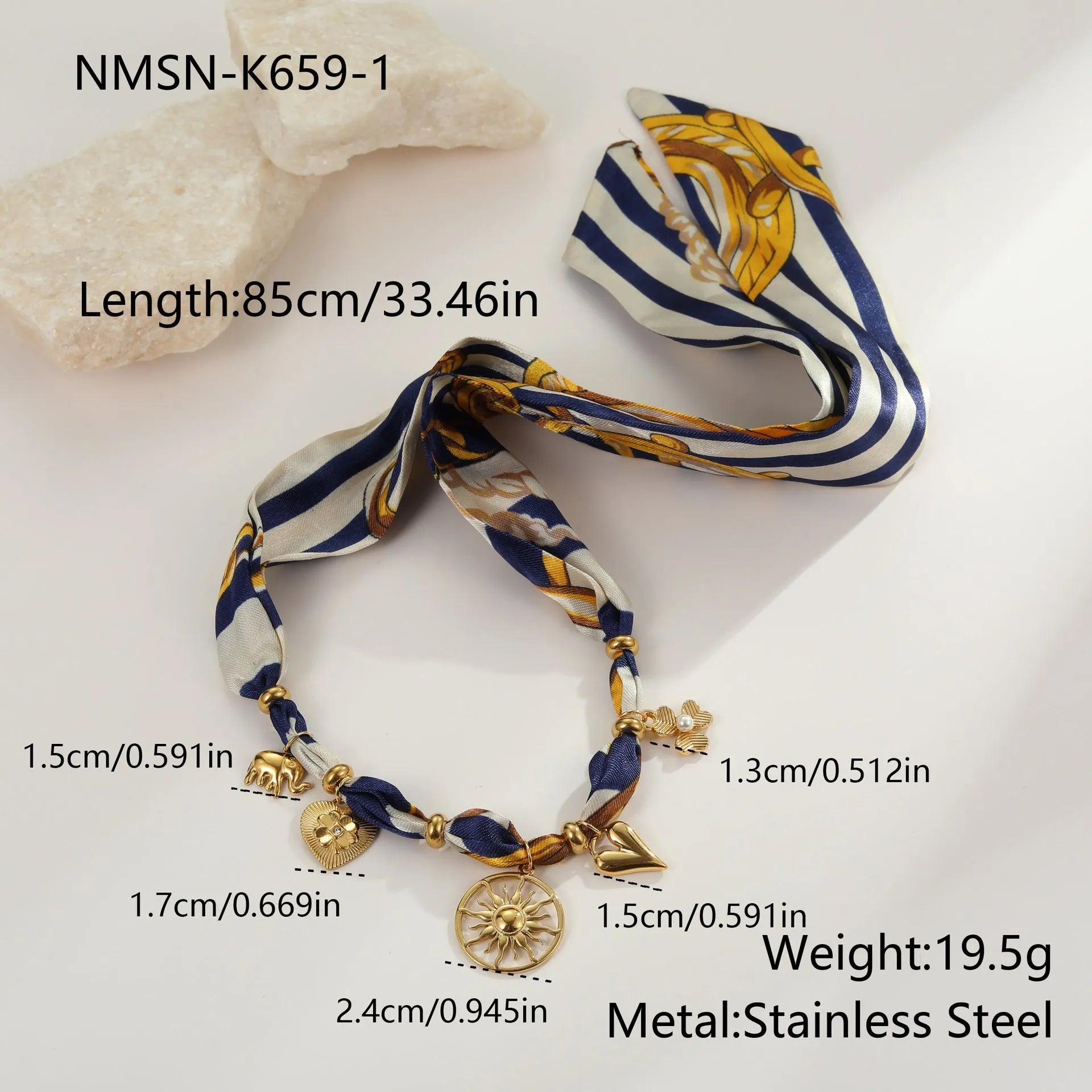 Gold tone 18K electroplated stainless steel necklace with regular chain on white background