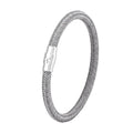 Men's titanium steel geometric wire bracelet with a magnetic clasp, shown in a silver finish.