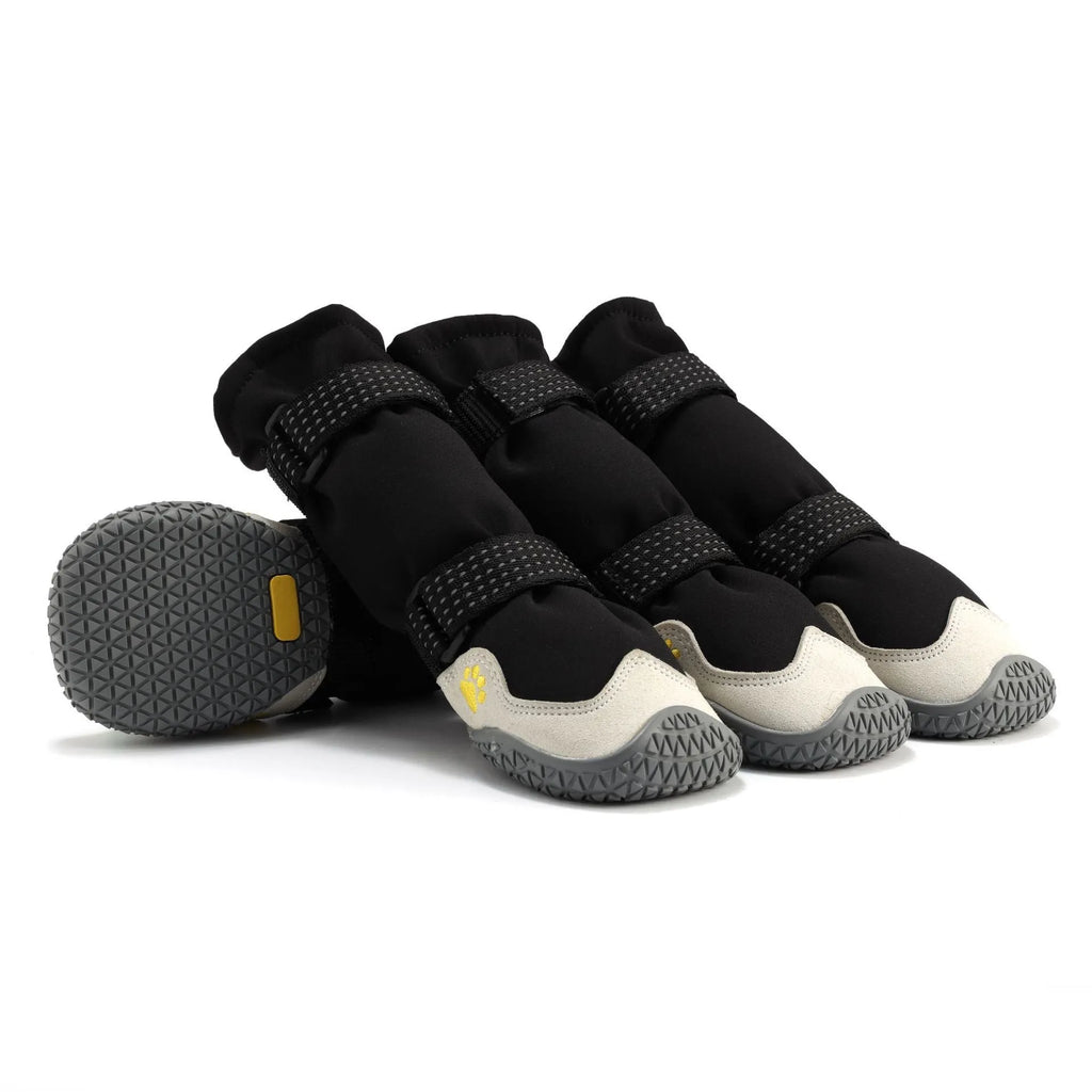 Soft-soled no heel slippage dog shoes in black cloth grey with rubber outsole for medium large dogs