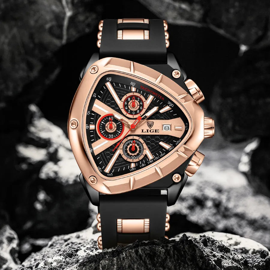 Polygon men's multi-waterproof luminous calendar watch with silicone strap in all black colour
