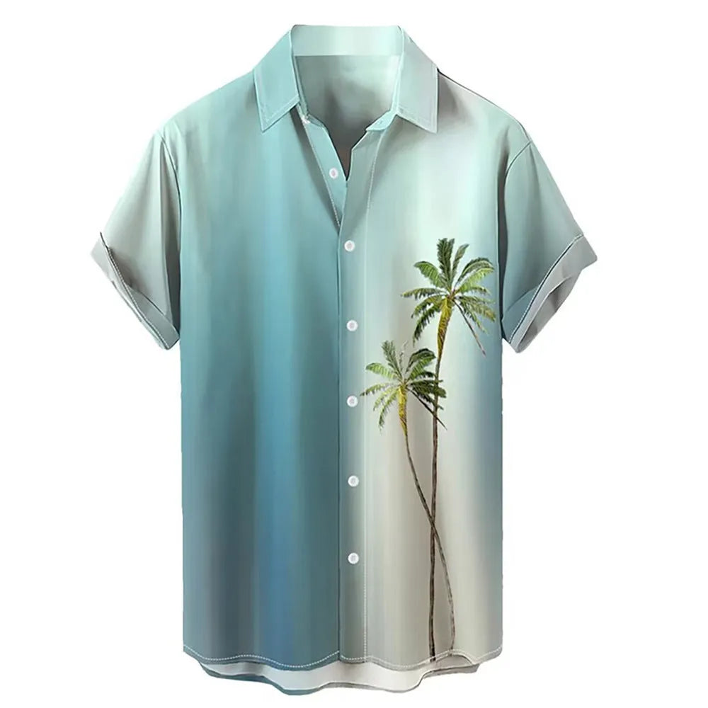 Men's Hawaiian summer shirt with 3D printed floral pattern in short sleeve cardigan style