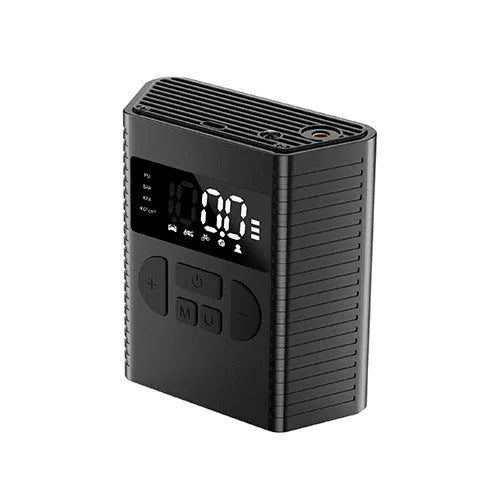 Portable wireless car tyre inflator with 100W motor, lighting, and USB charging port