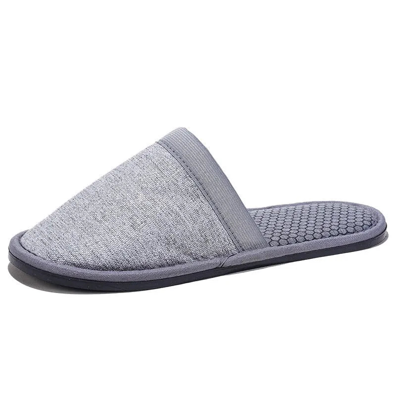 Gray micro current massage slippers with pulse electrode therapy, linen upper and non-slip sole