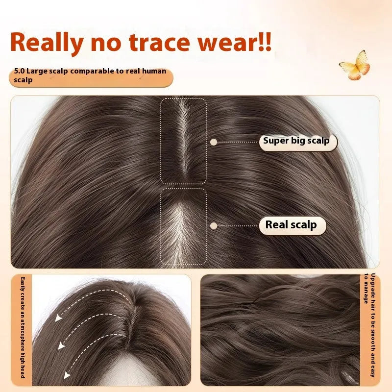 Women's long curly synthetic wig with side bangs in brown colour options