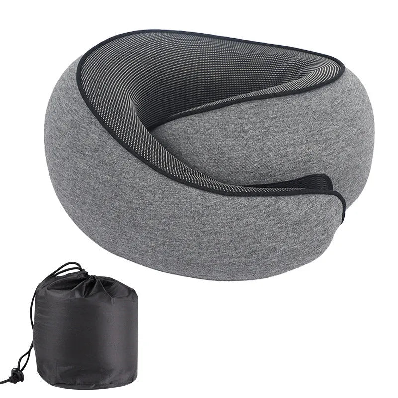 U-shaped memory foam travel neck pillow with storage bag in dark grey colour