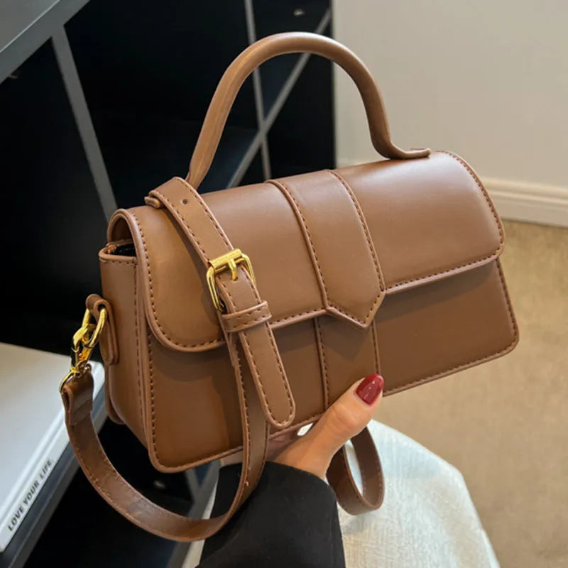Women's PU messenger bag in horizontal square shape with file compartment interior