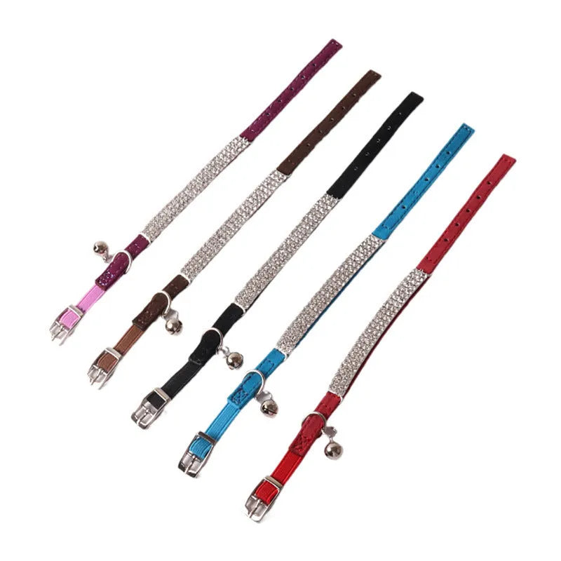 Elastic buckle cat collar with gang drill decoration in flocking material